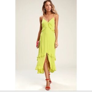 Lulu’s NWT Island Time Lime Green Ruffled Midi Dress